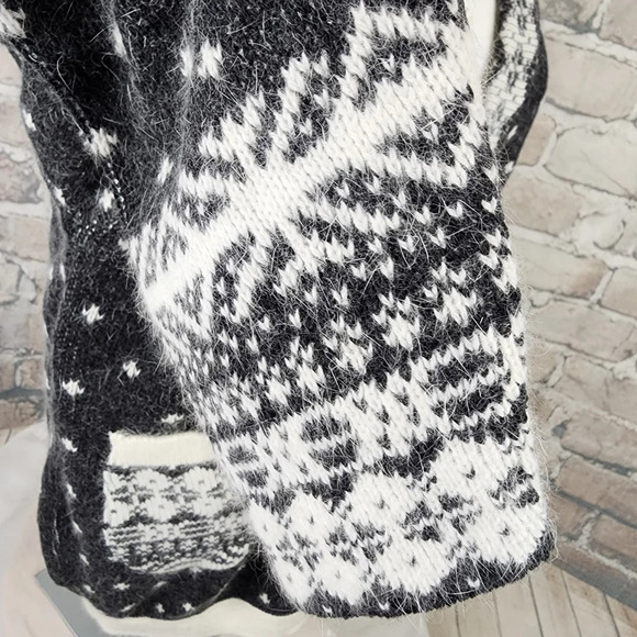 El Corte Ingles Wool Angora Cardigan Winter Mittens Black Ivory Size 42 - Picture 12 of 16